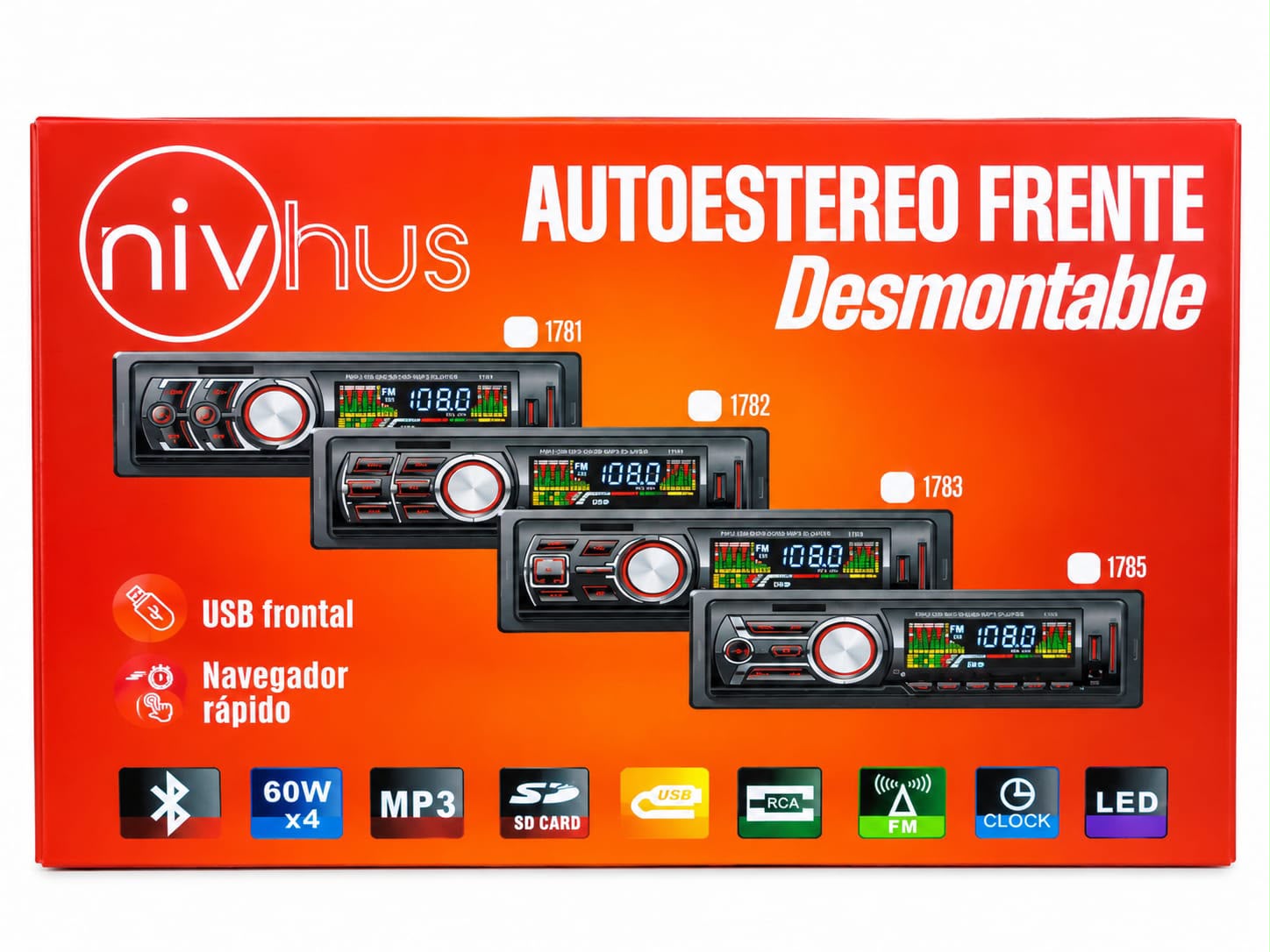 ESTEREO DE AUTO FRENTE DESMONTABLE NIVHUS 1789